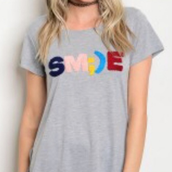 Tops - Unique Graphic TShirt with Textured Letters SMILE